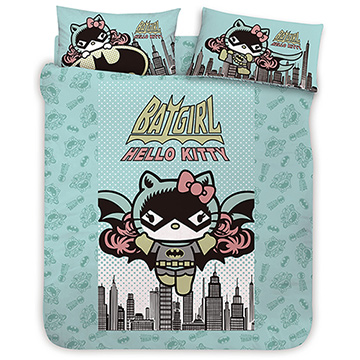 【享夢城堡】HELLO KITTY 蝙蝠女系列-雙人精梳棉四件式床包涼被組(綠)
