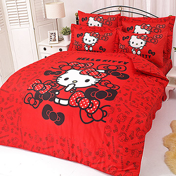 【享夢城堡】HELLO KITTY 我的小可愛系列-雙人純棉四件式床包涼被組(紅)