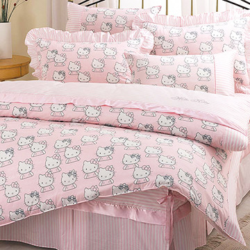 【享夢城堡】HELLO KITTY 貴族學園系列-精梳棉雙人床包涼被組
