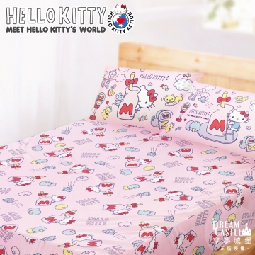 【享夢城堡】單人床包枕套二件組3.5X6.2-HELLO KITTY 蝴蝶結-米.紅