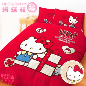 【享夢城堡】單人薄被套4.5X6.5-HELLO KITTY 蝴蝶結-米.紅