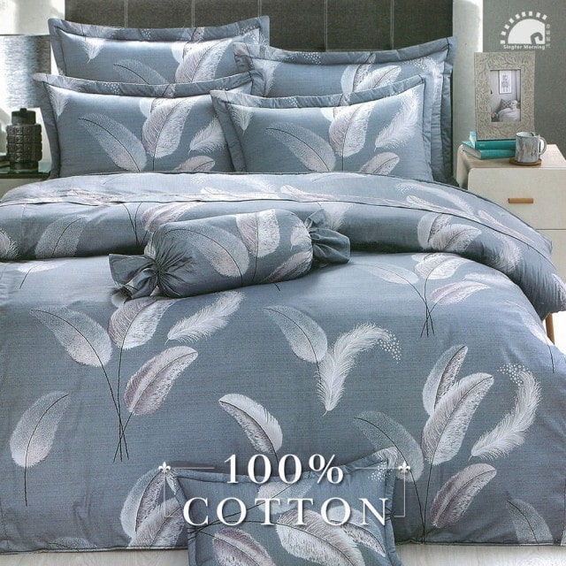 《幸福晨光》台灣製100%精梳棉雙人加大六件式床罩組-沫羽翩翩
