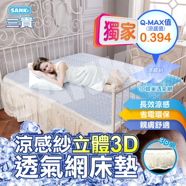日本SANKI 立體3D透氣網涼感紗舒適床墊+2入枕墊 (150*186)