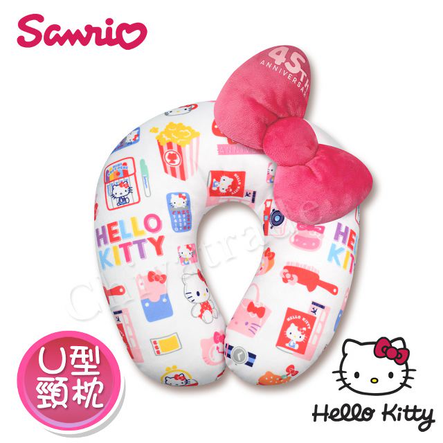 【Hello Kitty】凱蒂貓 彩色繽紛蝴蝶結 U型頸枕 午安枕 抱枕 靠枕 多用途(正版授權)