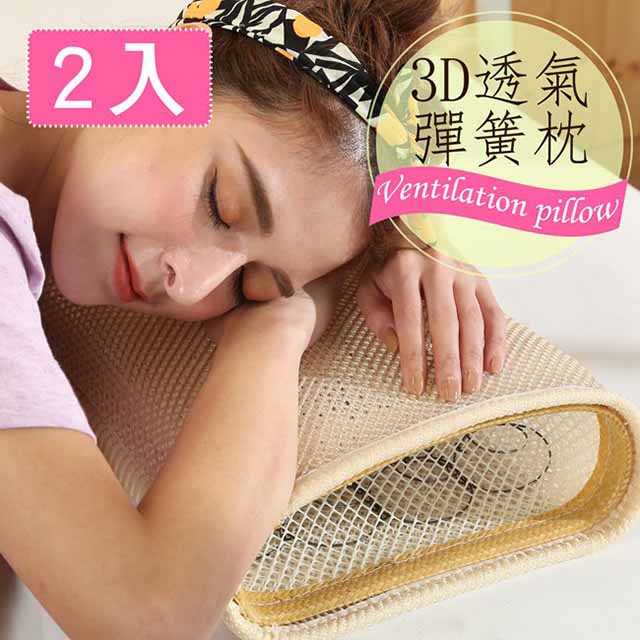 BuyJM 3D透氣網布彈簧枕2入組(枕套可拆)