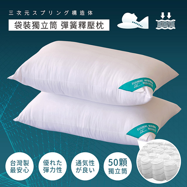 BELLE VIE 台灣製 台灣製 50顆袋裝Q彈獨立筒彈簧護頸枕 (45x75cm) 彈力枕 / 超透氣