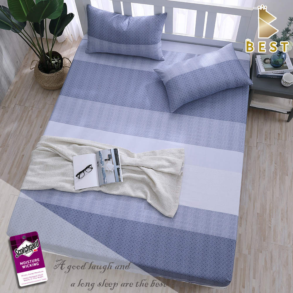 BEST貝思特_單人天絲床包枕套二件組-摩卡-藍(3M吸濕排汗專利技術)
