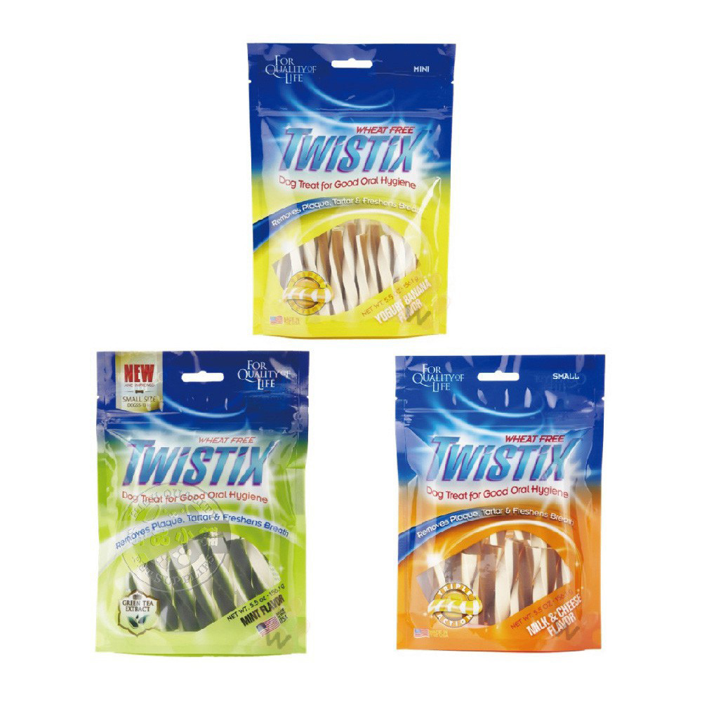 【美國NPIC】Twistix特緹斯雙色螺旋潔牙骨綠茶PLUS 156g＊3包組 起司牛奶/薄荷清涼/香蕉優格