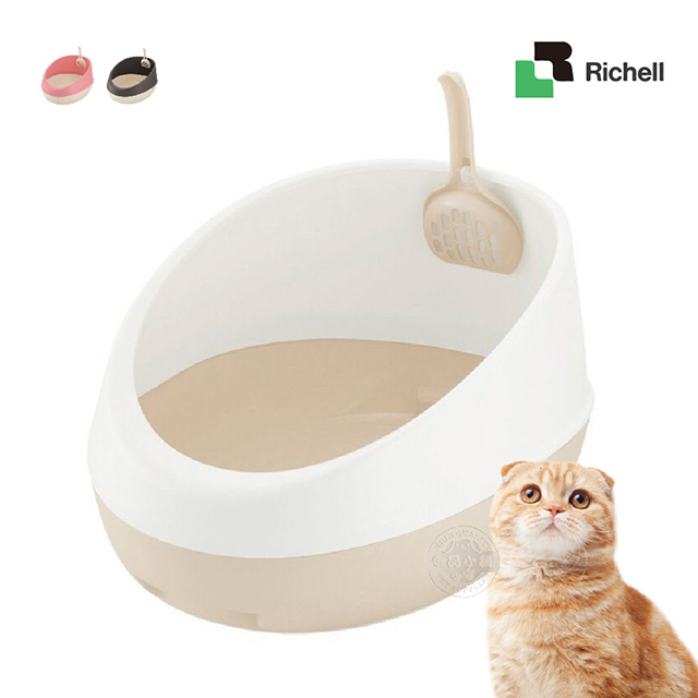 [送贈品日本Richell 拉普蕾 半罩式便盆 附貓鏟 單層 貓砂盆 貓便盆 除砂墊 貓沙盆 寵物廁所