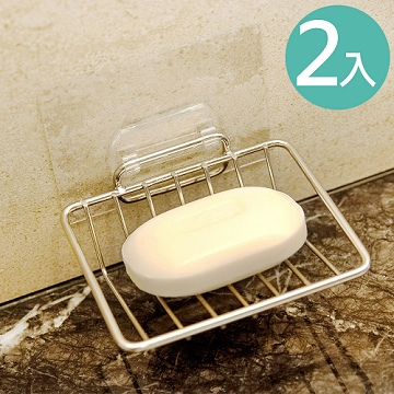 《舒適屋》霧面無痕輕鬆貼-不鏽鋼L型肥皂架(2入組)