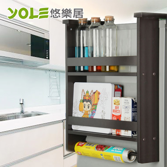 【YOLE悠樂居】冰箱側壁掛架多功能廚房置物架-兩層(咖啡色)