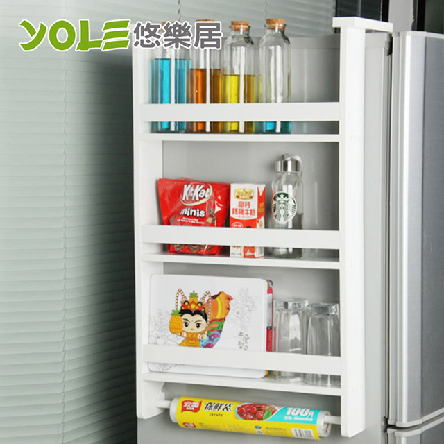 【YOLE悠樂居】冰箱側壁掛架多功能廚房置物架-三層(白色)