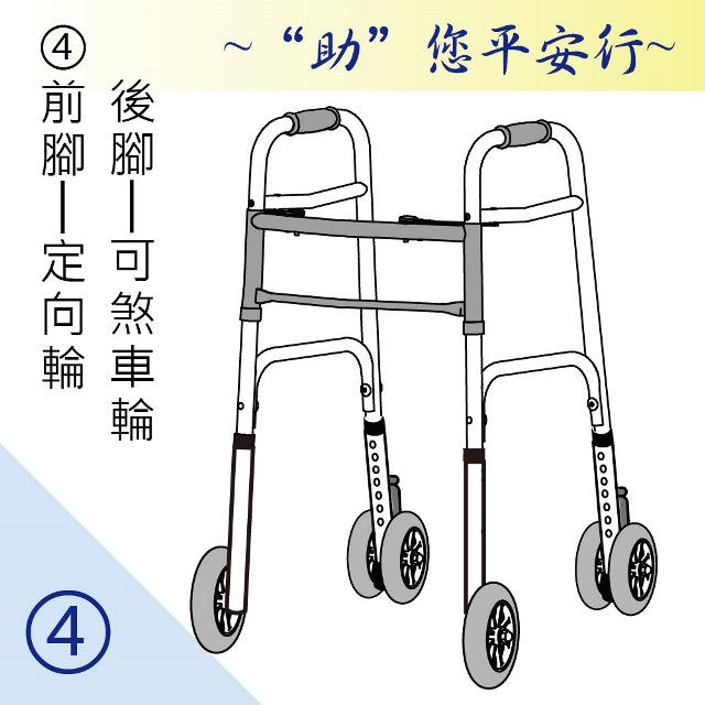 感恩使者 助行器 - 健步助行器 前腳定向輪+後腳可煞車輪 ZHCN1921-4 機械式助行器 ㄇ字型