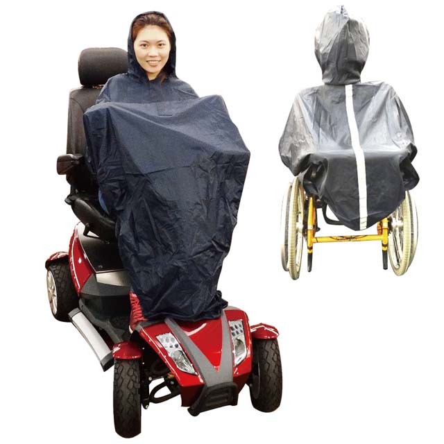 【感恩使者】輪 椅用雨衣 ZHCN1733 - 無袖設計 黑色 下擺鬆緊繩 (銀髮族、行動不便者用品)