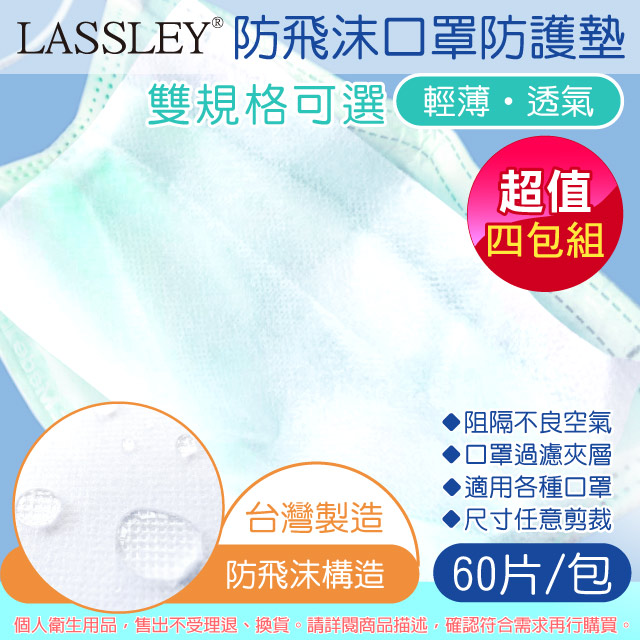 【LASSLEY】防飛沫口罩防護墊/濾片-60片裝X4包
