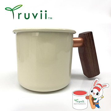 Truvii 月光白紫心木柄琺瑯杯 400ml