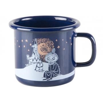 【芬蘭Muurla】嚕嚕米系列-小不點冬季羅曼史琺瑯馬克杯250cc(深藍色)咖啡杯/琺瑯杯