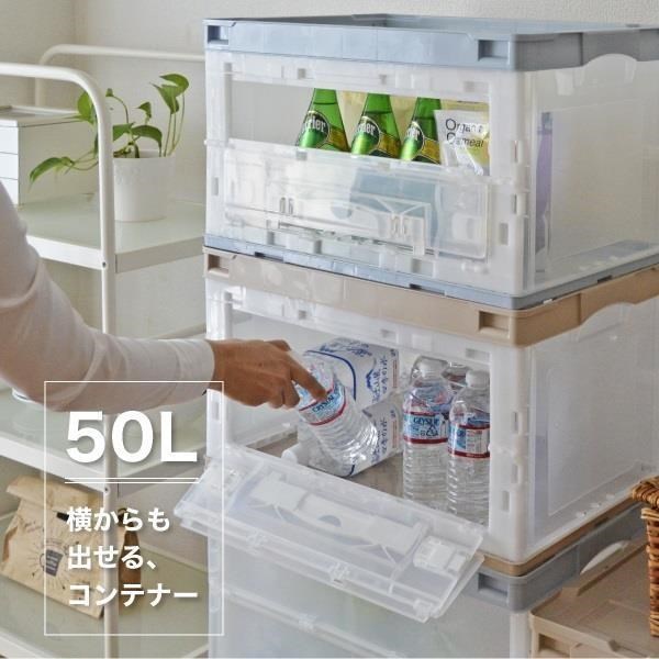 日本 RISU 摺疊側邊可開折疊式收納箱50L(單入) - 二色
