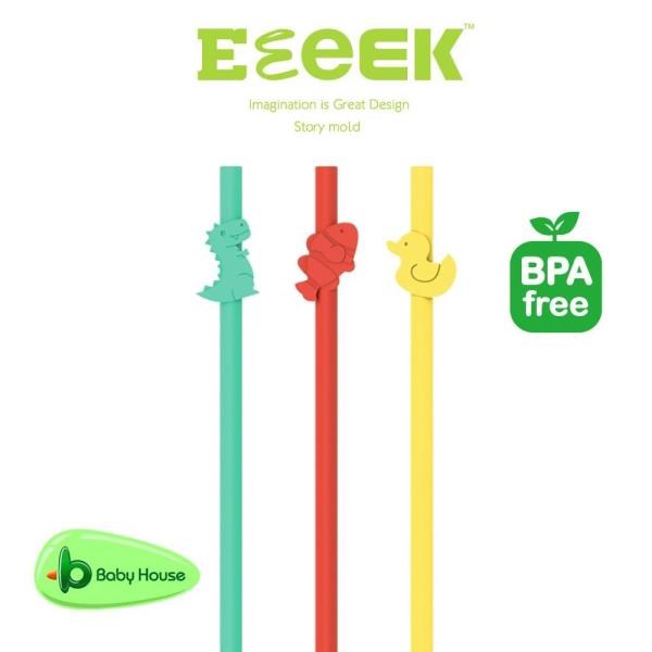 eeeek 艾克吸管 可愛動物造型矽膠吸管 20cm-3入 (標準口徑)