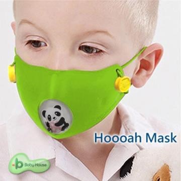 Hoooah Mask 波卡卡通兒童可換雙層抗菌防護口罩(防護面罩+3入補充濾材)-貓熊綠