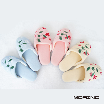 【MORINO】刷毛絨綉花室內拖鞋(超值4雙組)