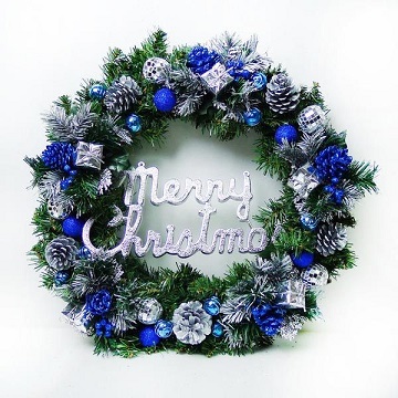 【聖誕限定】20吋豪華高級聖誕花圈(藍銀色系)(台灣手工組裝出貨)