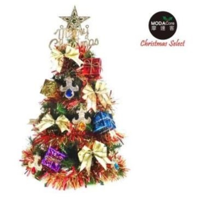 【摩達客】台灣製2尺60cm經典綠聖誕樹+彩寶石禮物盒系裝飾