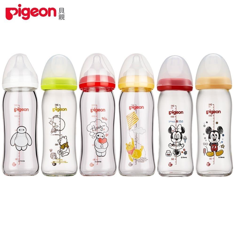 日本《Pigeon 貝親》迪士尼寬口玻璃奶瓶-米奇/米妮/維尼/杯麵(經典/擁抱)【240ml】