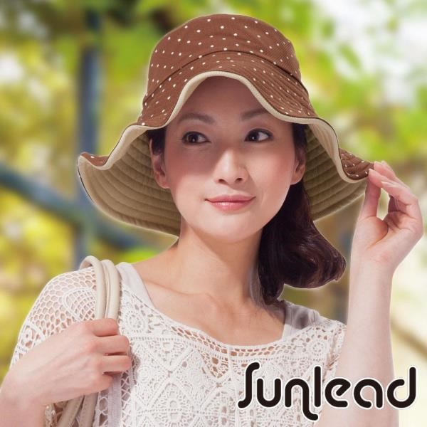 Sunlead 雙面雙色可戴。可塑型折邊防曬寬緣寬圓頂遮陽帽 (波卡圓點)