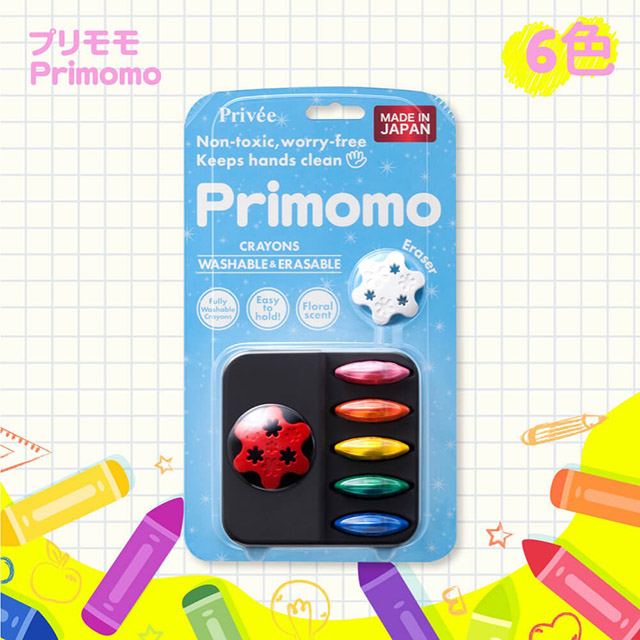 【Primomo】普麗貓趣味蠟筆 (花瓣型) 6色 - 附橡皮擦