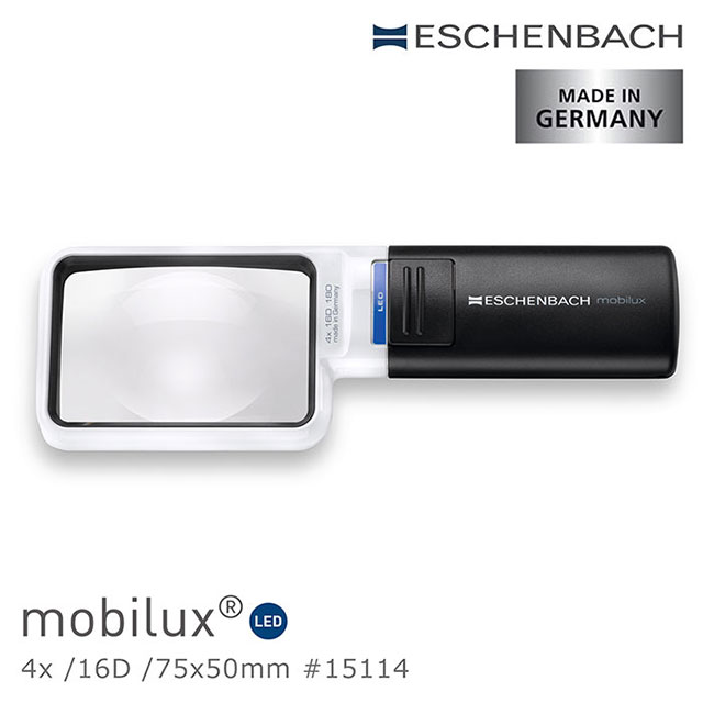 【德國 Eschenbach】mobilux LED 4x/16D/75x50mm 德國製LED手持型非球面放大鏡 15114 (公司貨)