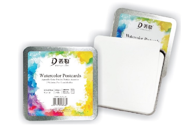 AP 普思 D丟勒 方形鐵盒 水彩明信片 24入 300g 中粗目 (10.5X10.5)cm)3入