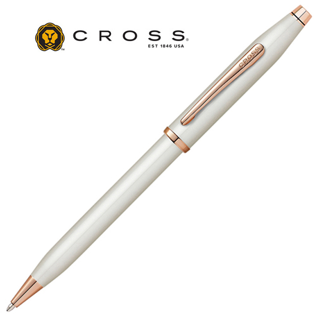高仕 CROSS 新世紀珍珠白亮漆玫瑰金色原子筆*AT0082WG-113