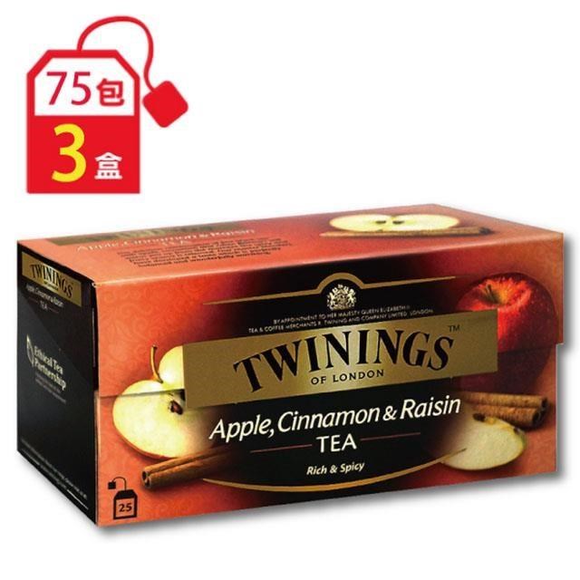 《TWININGS唐寧英國皇室御用茶》調味紅茶 異國香蘋茶(2g x25包) 3盒/組