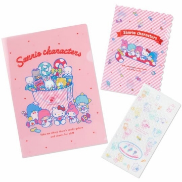 〔小禮堂〕Sanrio大集合 日製文件夾組《3入.粉》資料夾.L夾.夢幻糖果店