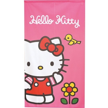 小禮堂 Hello Kitty 日製 棉麻長門簾 窗簾 遮光簾 85x150cm (粉 黃花)