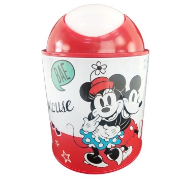 迪士尼 米奇米妮 圓形鐵垃圾筒 平衡蓋垃圾筒 桌上型垃圾筒 (紅白 抱抱)