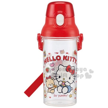 〔小禮堂〕Hello Kitty 日製透明直飲水壺附背帶《480ml》兒童水壺