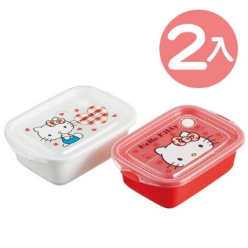 Hello Kitty 日製 透明保鮮盒組 方形 便當盒 餐盒 500ml (2入 紅白 愛心)