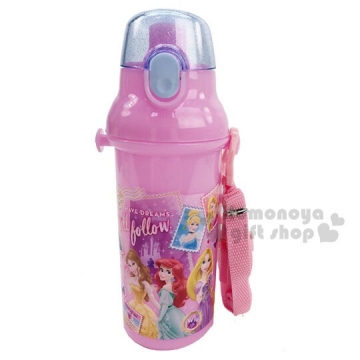 〔小禮堂〕迪士尼 公主 日製直飲式水壺附背帶《480ml》水瓶.兒童水壺