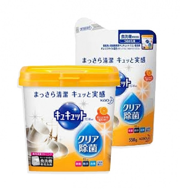 日本【花王kao】洗碗機專用檸檬酸洗碗粉 清潔粉-橘香款套組 (1本體+1補充)