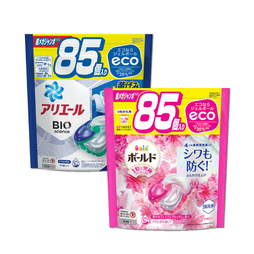 (2袋超值組)日本P&G-4D酵素強洗淨去污消臭洗衣凝膠球85顆/袋-清新淨白(藍