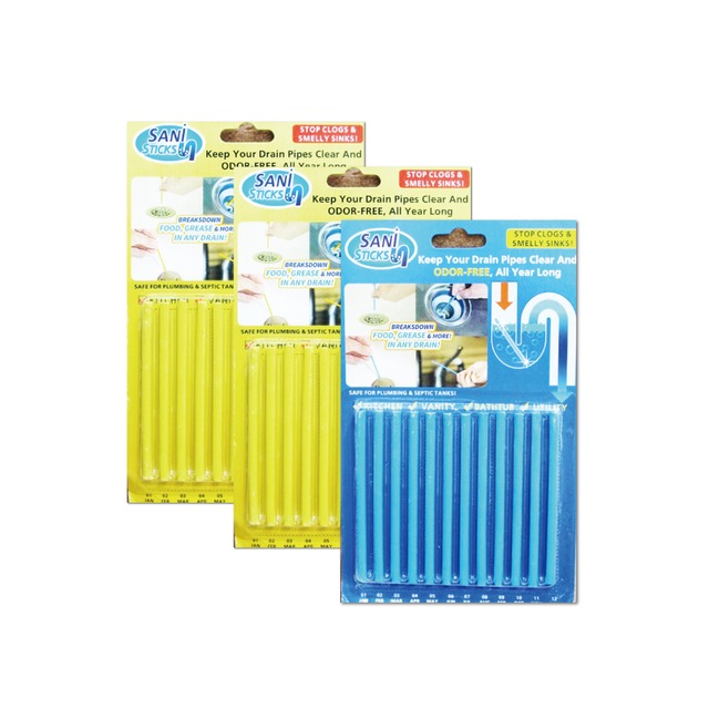 (3盒36支超值組)Sani Sticks水管疏通去汙棒12支/盒- 檸檬x2+海洋x1