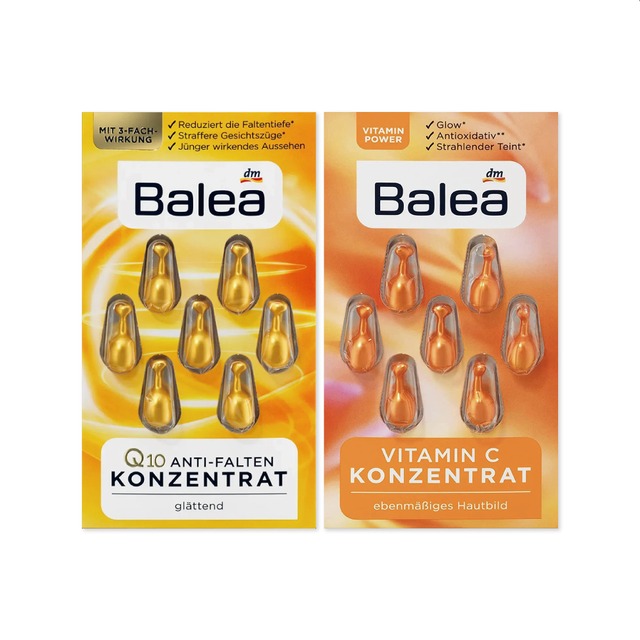 (2片組)德國DM-Balea鎖水保濕精華油膠囊1mlx7顆/片-Q10緊膚(黃)*1+維他命C(橘)*