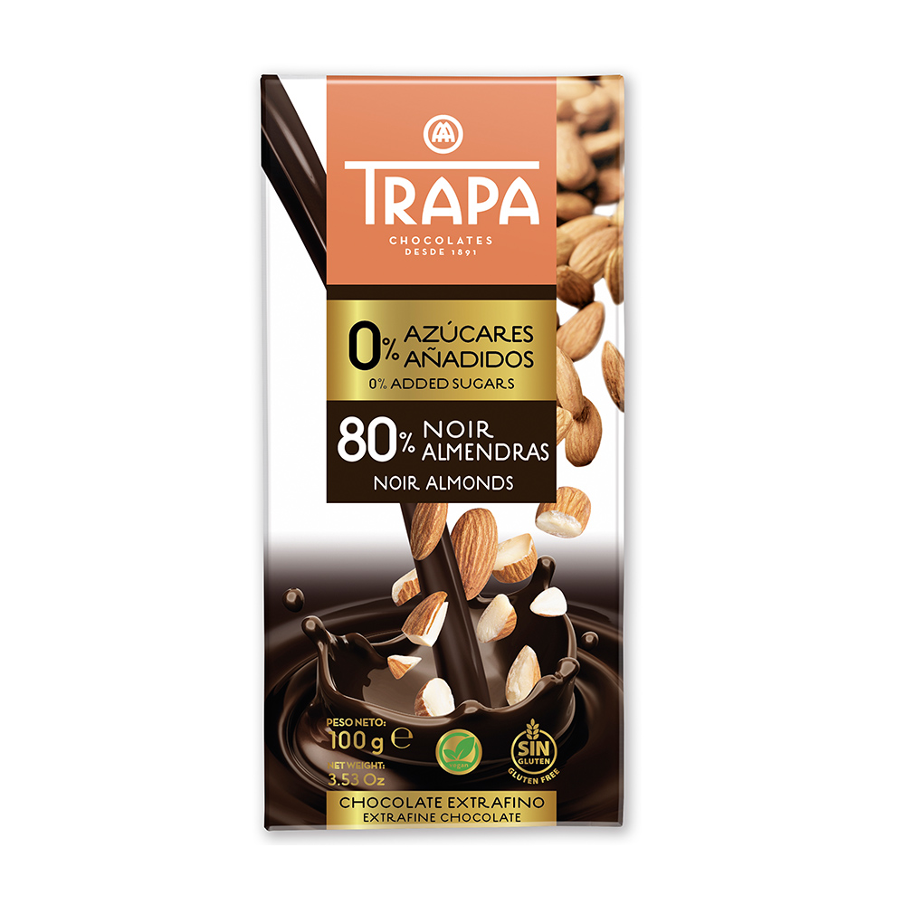 【西班牙 Trapa】80%無添加糖杏仁黑巧克力片100g