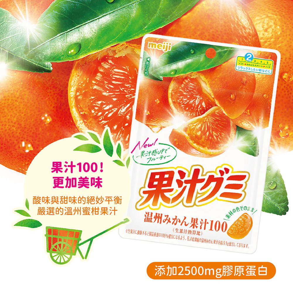 【Meiji 明治】果汁QQ軟糖 溫州蜜柑口味(54g/包)