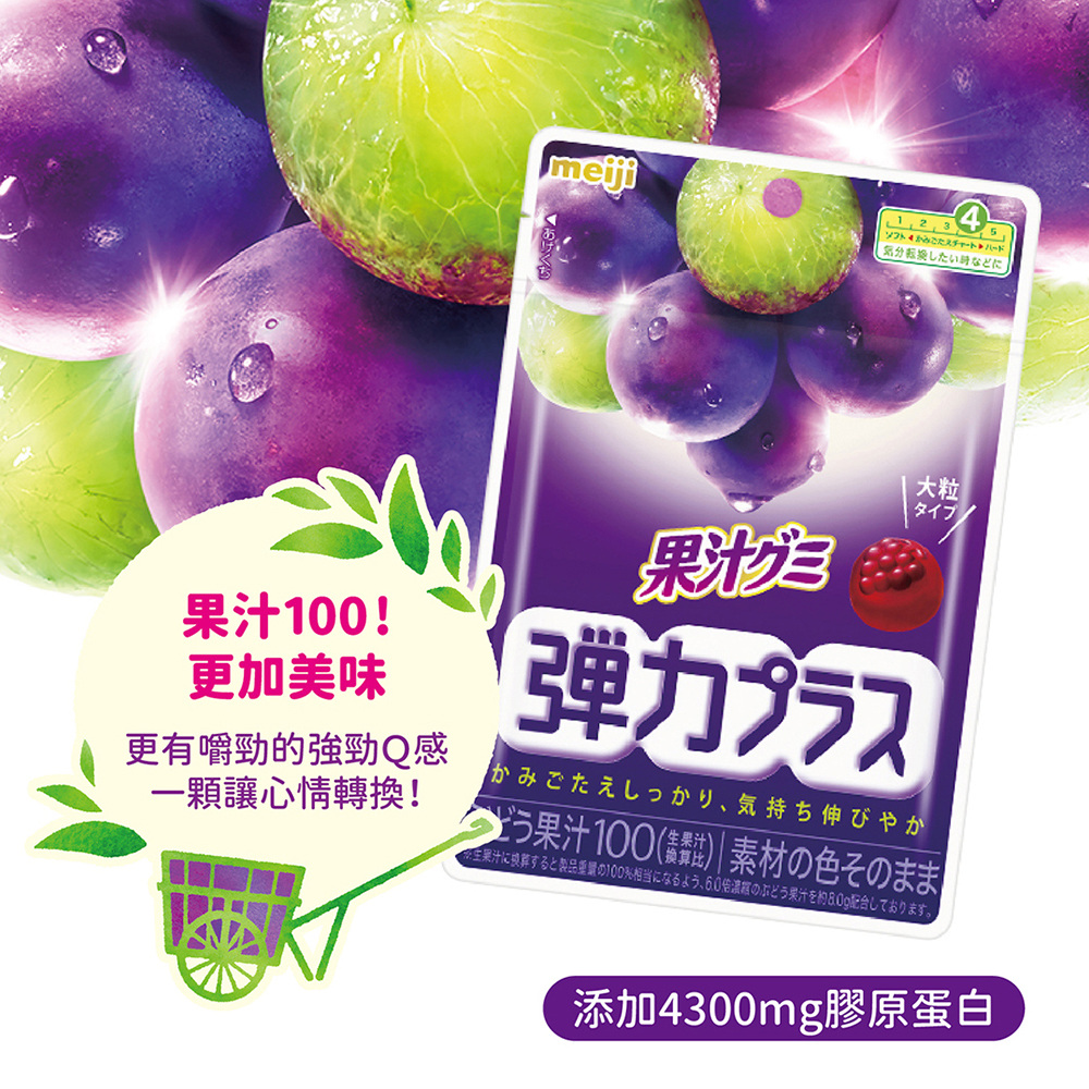 【Meiji 明治】果汁QQ軟糖 葡萄口味-彈力(48g/包)