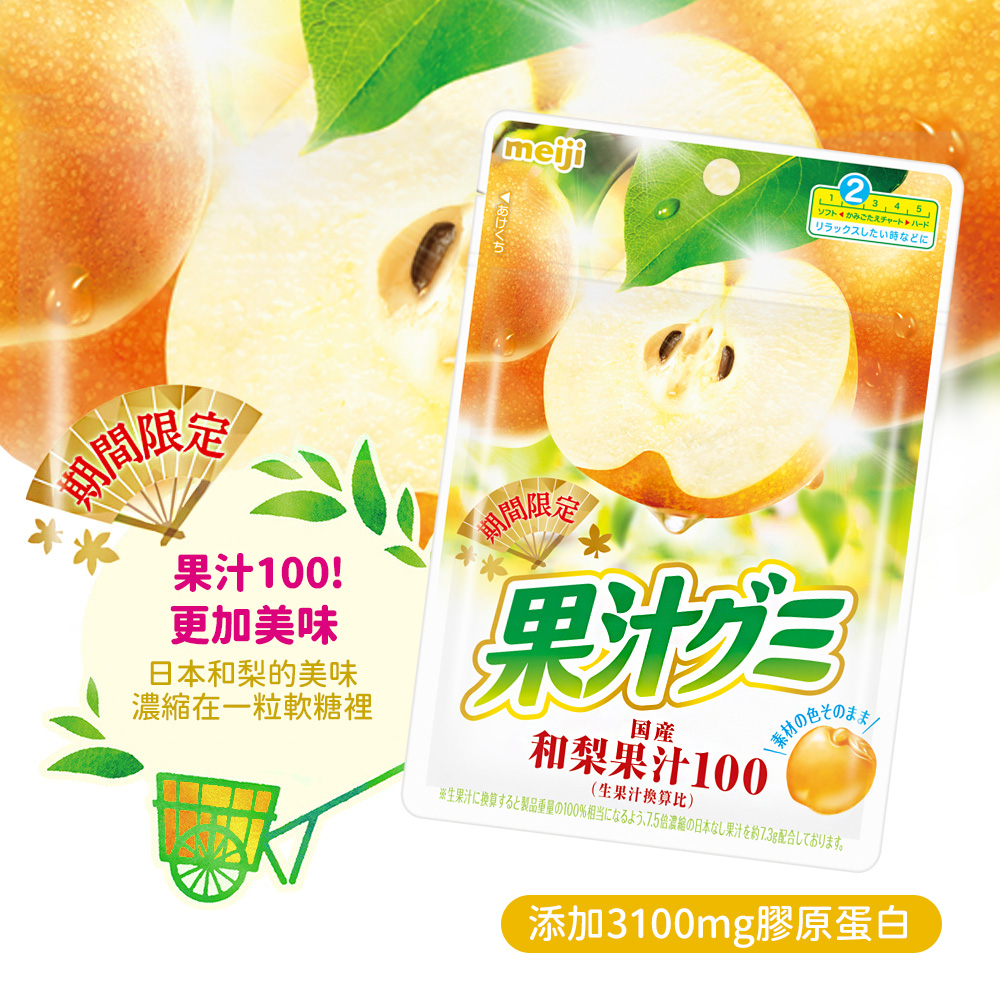 【Meiji 明治】果汁QQ軟糖 和梨口味(54g/包)