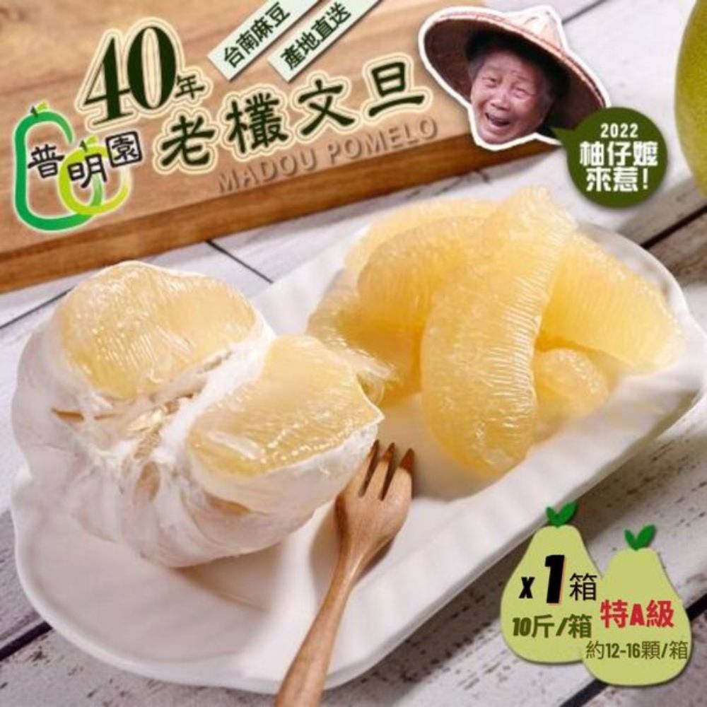 【普明園麻豆文旦】40年特A級老欉文旦禮盒-10斤x1箱(約12-16顆)