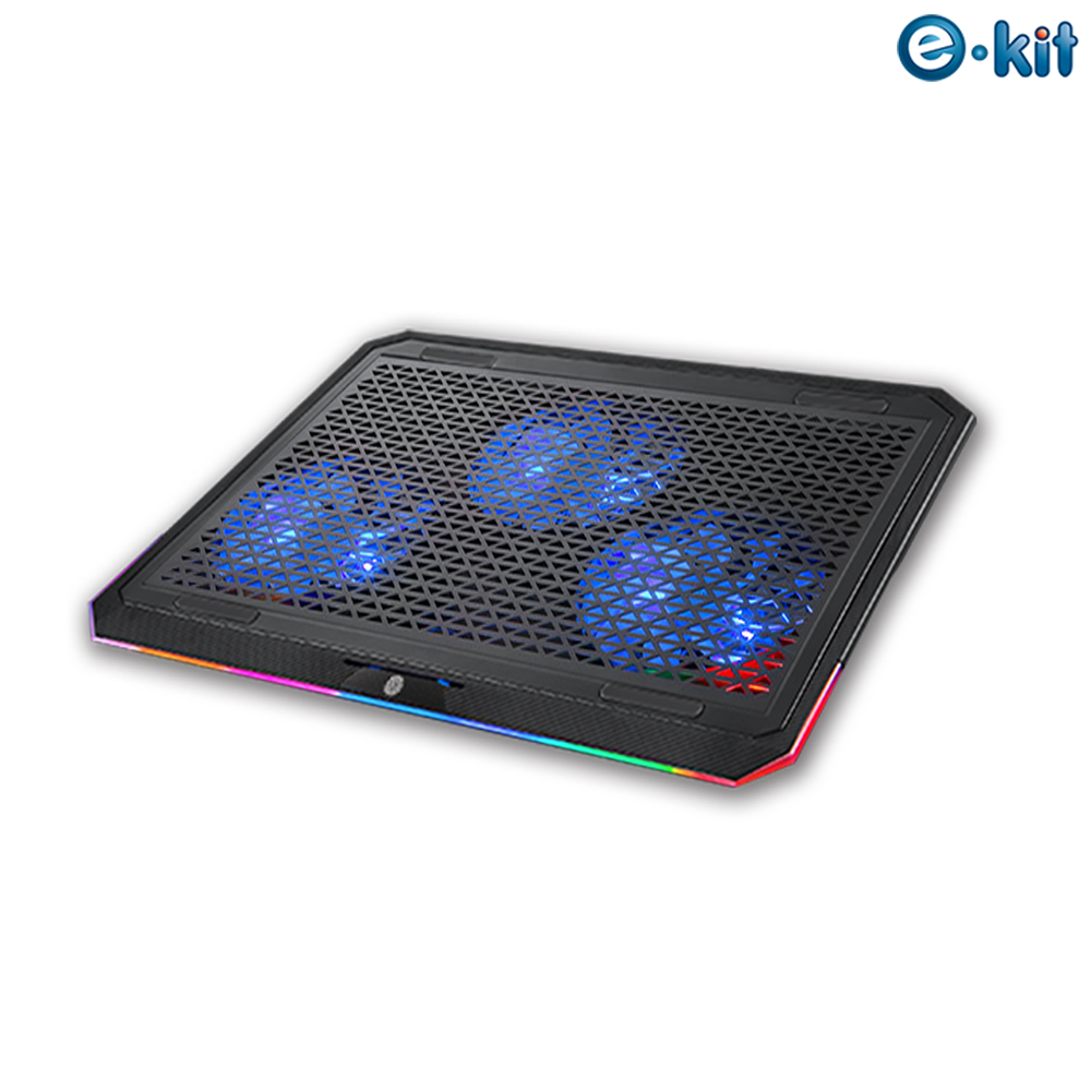逸奇e-kit 藍光三風扇靜涼透風鐵製網孔觸控幻彩RGB筆電散熱墊 CKT-K03_BK